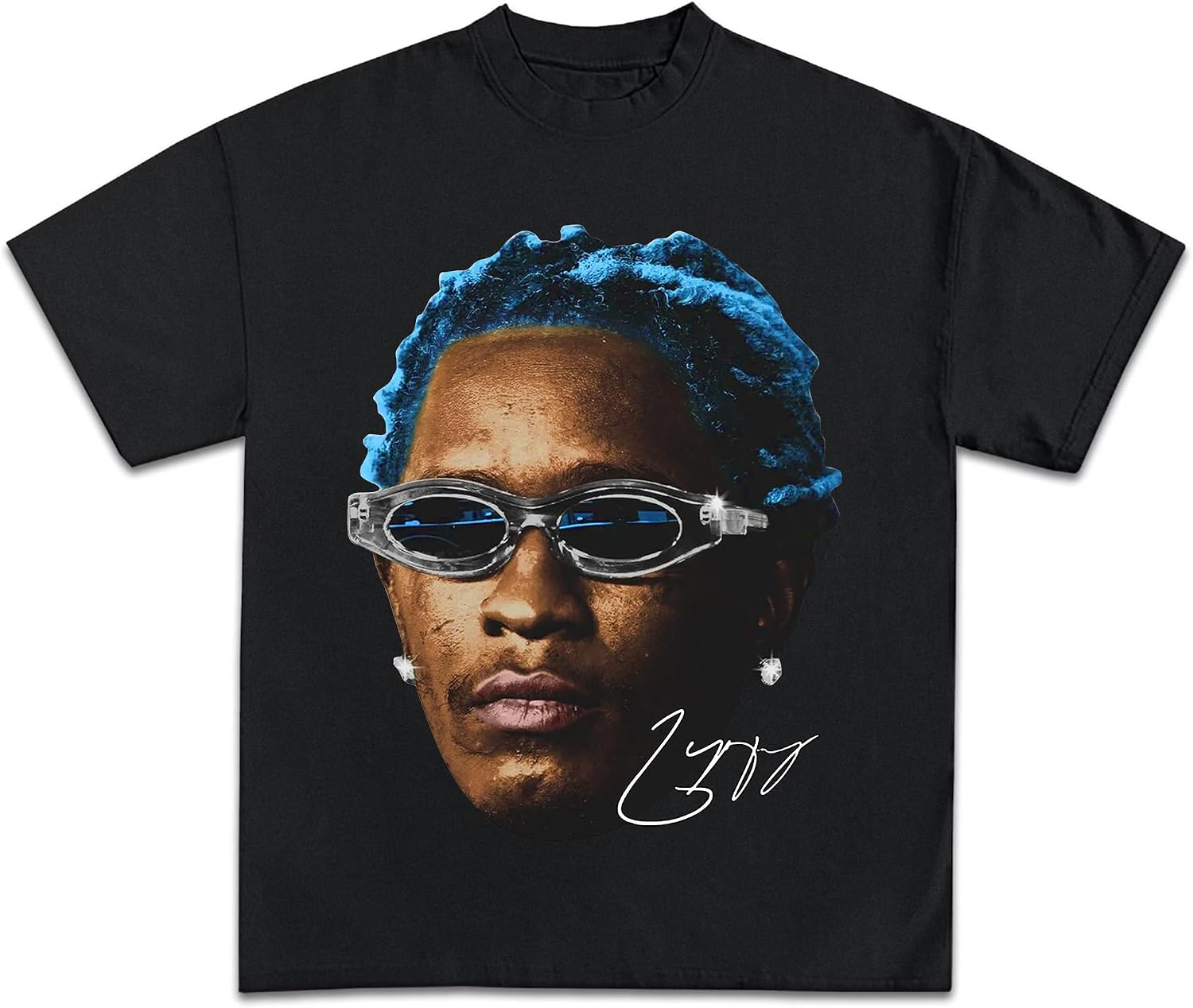 Thugger T-Shirt Face Blue Hair Vintage Rapper Graphic Tee Merch for Men Women - Blue Hair