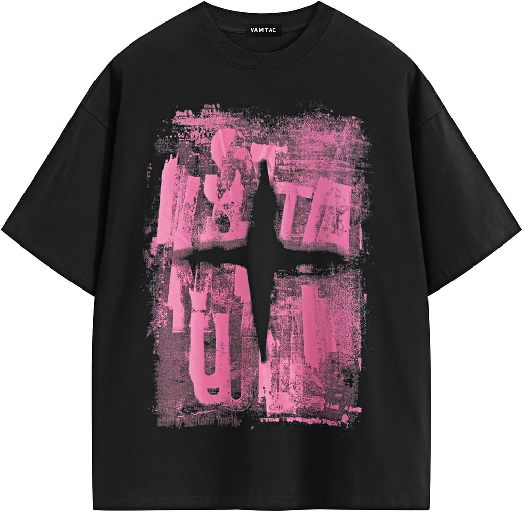 Vamtac Men's Oversized Letter Graphic T Shirt Y2K Vintage Tee Loose fit Urban Tee Streetwear Fashion Cotton Shirt