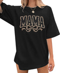 SFHFY Oversized Mama Shirts Women: Mom Bow Tshirt Loose Mama Letter Print T-Shirt Casual Mom Life Graphic Tee Top
