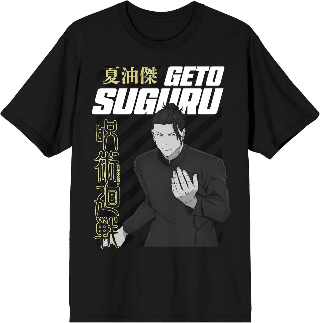 Bioworld Jujutsu Kaisen Geto Suguru Action Pose Adult Black Crew Neck Short Sleeve T-Shirt