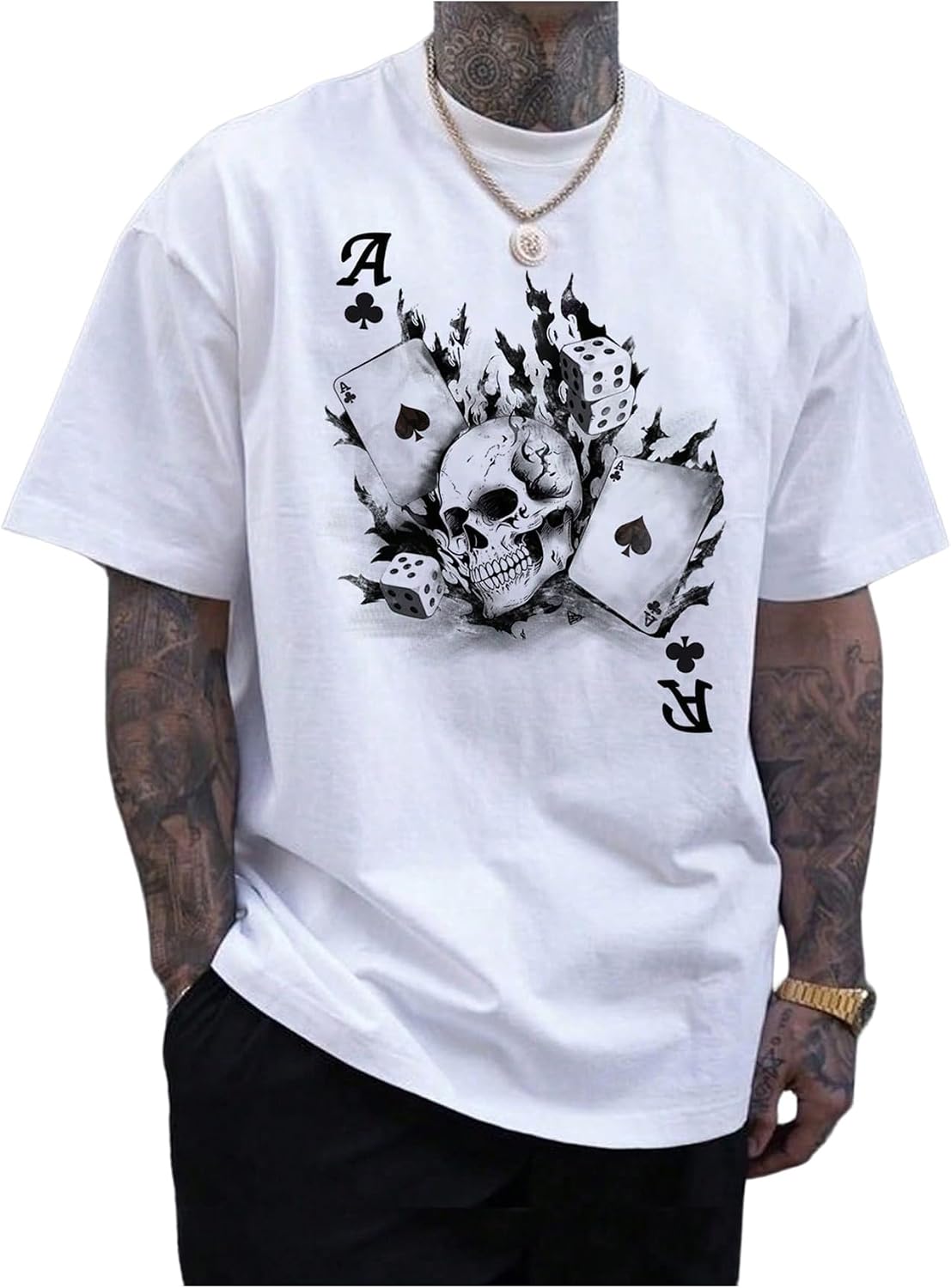 SOLY HUX Men's Graphic Short Sleeve T-Shirt Gothic Skull Print Crew Neck Tee Tops Streetwear