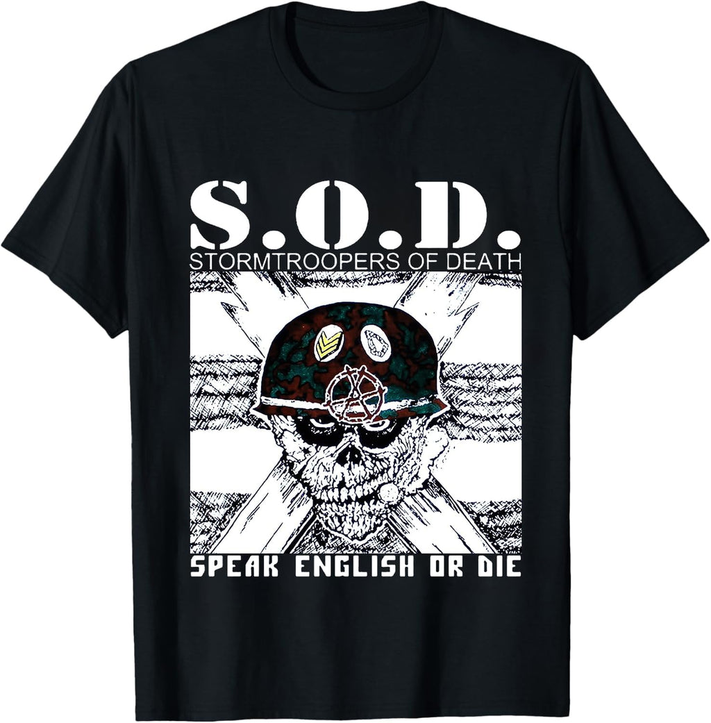 Thrash Metal Graphic Tee - Retro Skull & Helmet Streetwear, 100% Cotton Crewneck for Hardcore Music Fans