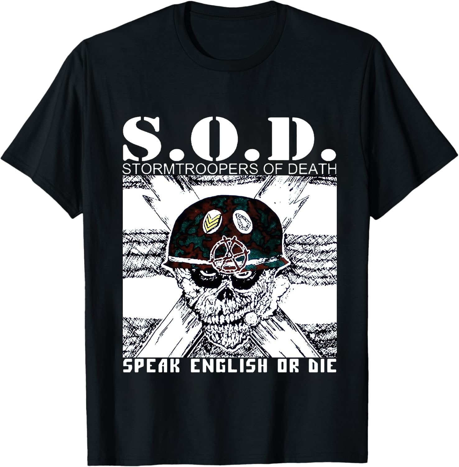 Thrash Metal Graphic Tee - Retro Skull & Helmet Streetwear, 100% Cotton Crewneck for Hardcore Music Fans