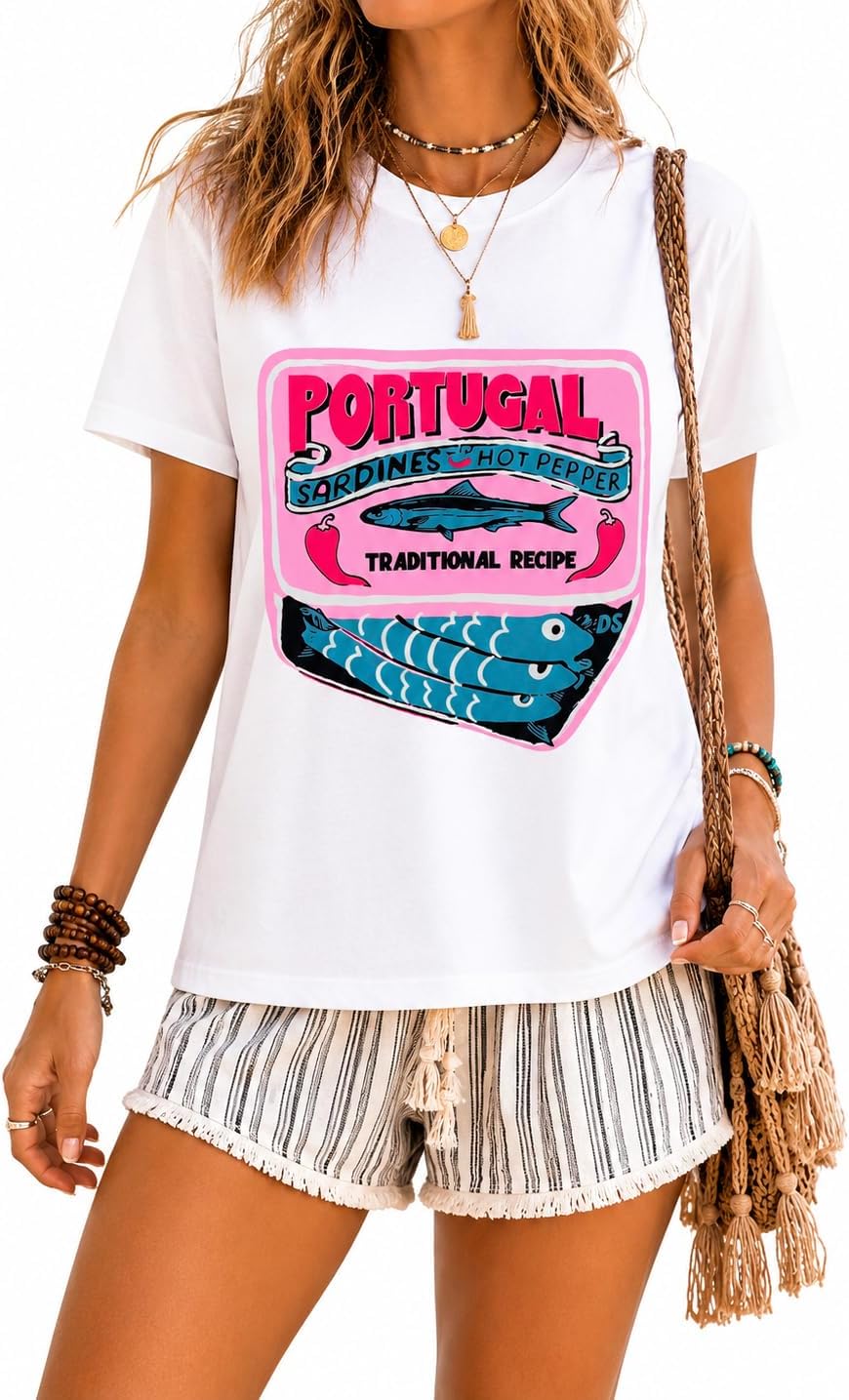 Cute Vintage Graphic Tees Womens Oversized Y2k Cotton T Shirt Casual Summer Beach Top