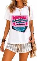 Cute Vintage Graphic Tees Womens Oversized Y2k Cotton T Shirt Casual Summer Beach Top