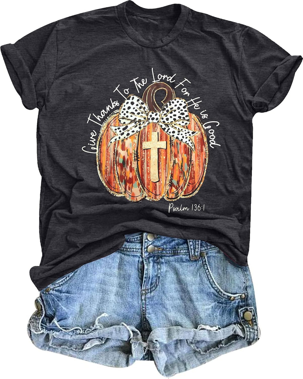 Christian Thanksgiving Shirt for Women Jesus T Shirt Fall Pumpkin Tees | Fall for Jesus He Never Leaves Print Shirts Give Thanks to the Lord God is Good Graphic Letter Tees