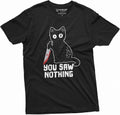 Men's Funny Cat T-Shirt You Saw Nothing cat with Bloody Knife Halloween Humorous cat tee Shirt