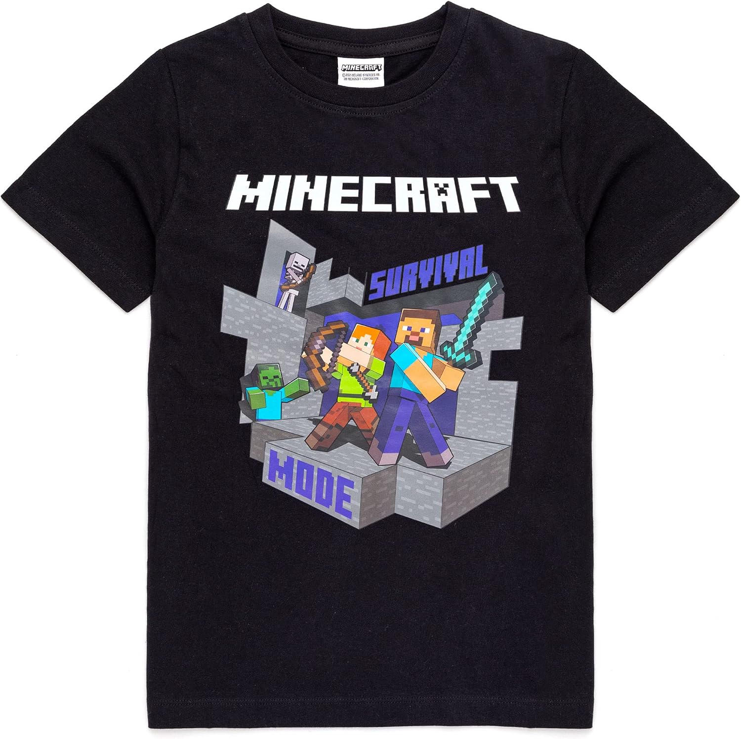 Minecraft T Shirt Boys Alex Steve Sword Black Game Short Sleeve Top