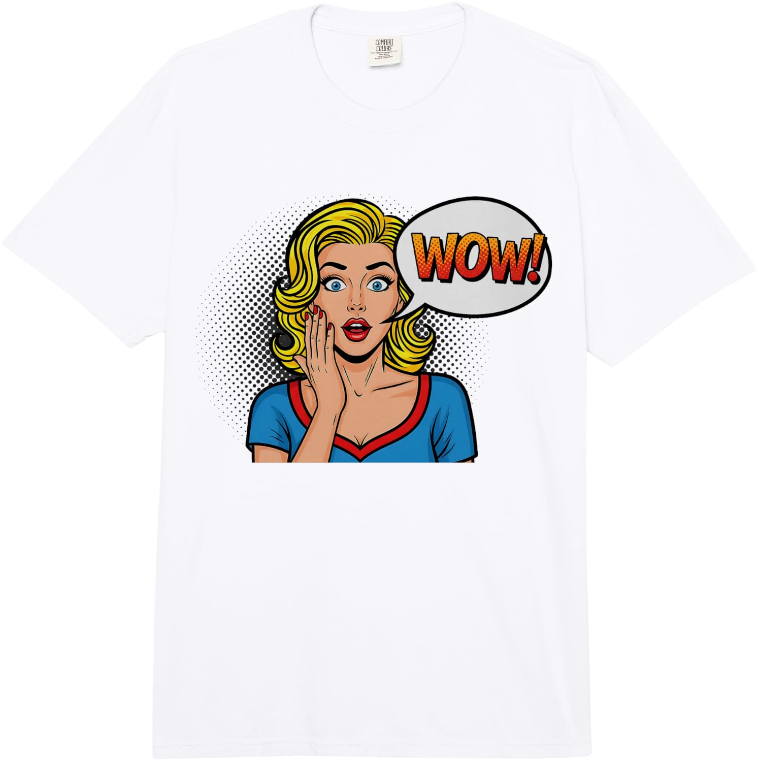 Pop Art Wow Comic Style Retro Design Vintage Surprised Woman Comfort Colors Adult Heavyweight T-Shirt