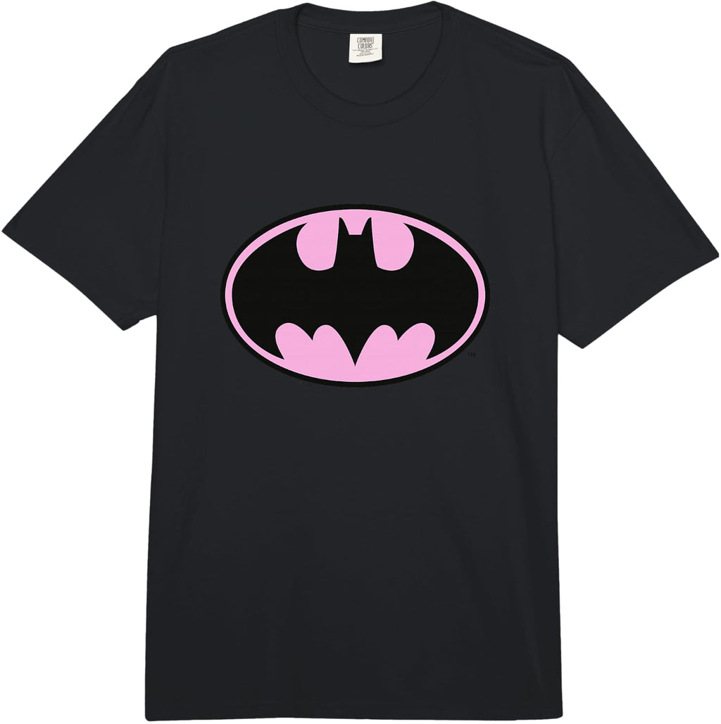 DC Comics Batman Pink Background Bat-Symbol Chest Logo Comfort Colors Adult Heavyweight T-Shirt