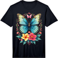 Beautiful Blue Butterfly with Flowers Aesthetic Nature Performance T-Shirt