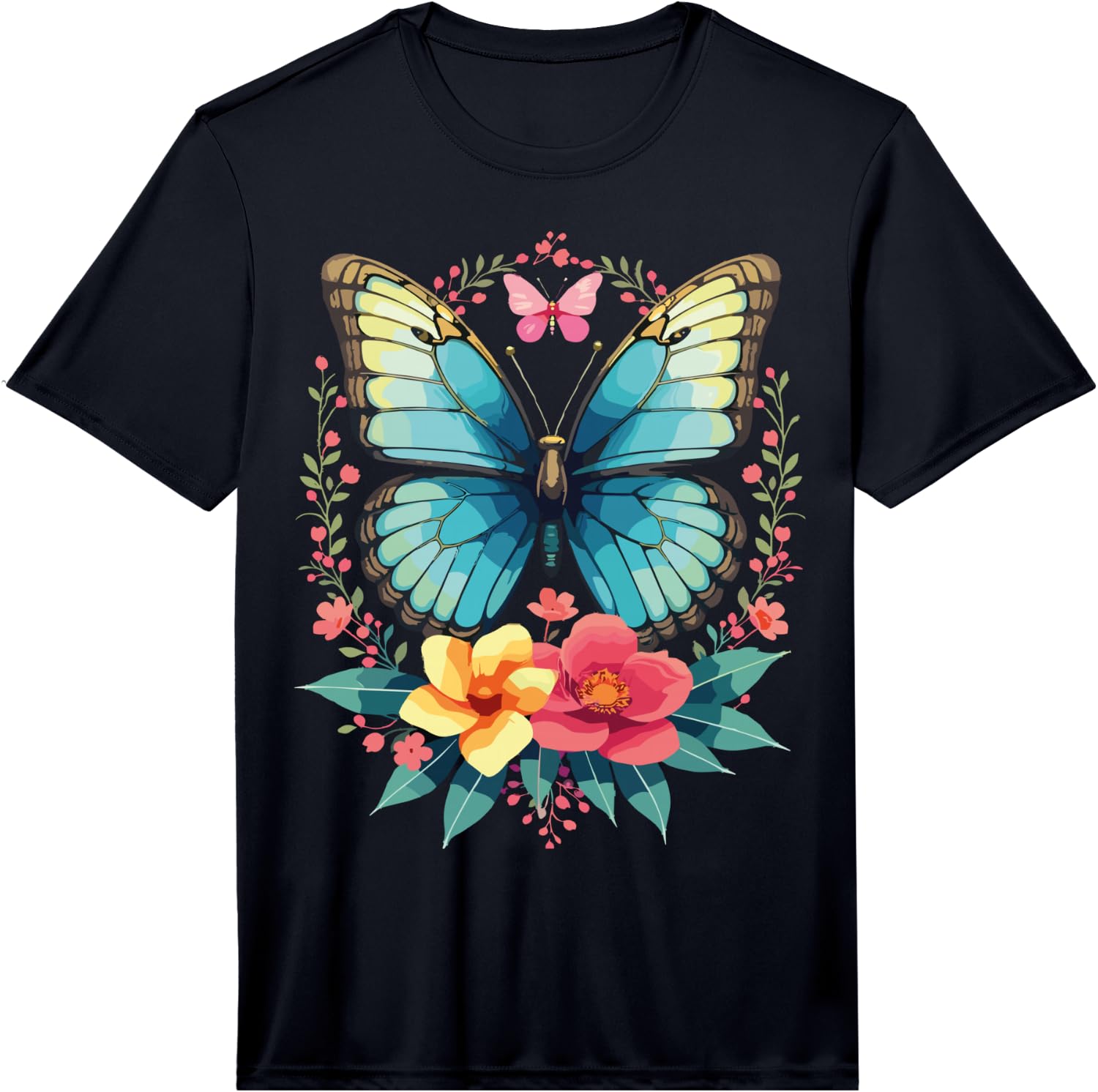 Beautiful Blue Butterfly with Flowers Aesthetic Nature Performance T-Shirt