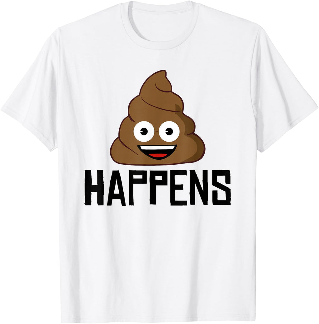 Miftees Unisex-Adults Blue Cartoon Shit Happens T-Shirt - Small