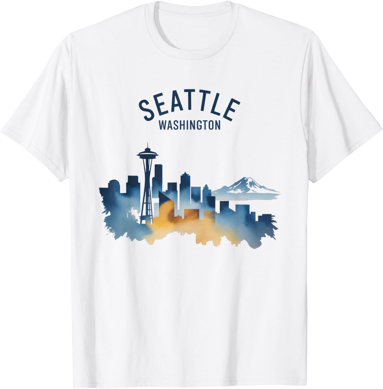 Seattle Washington Vintage Watercolor Scenic Skyline Travel T-Shirt