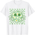 Funny St Patricks Day Groovy Shamrock Smile Face Tees T Shirts for Men Women Kids