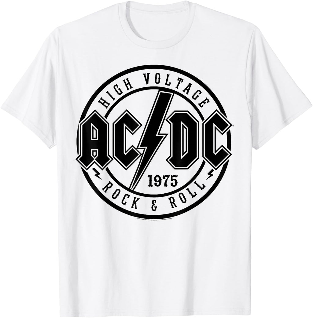 AC/DC Classic White Cotton T-Shirt - Rock & Roll, Adult, Short Sleeve