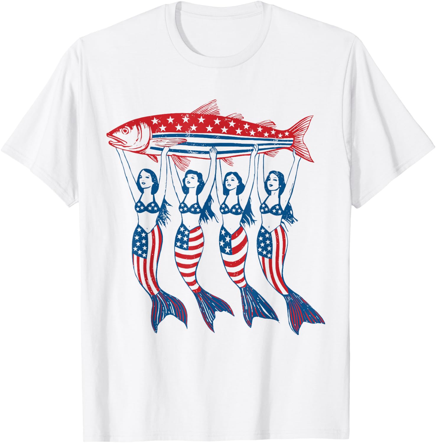 Mermaid Sardine Tinned Fish USA Patriotic 250th 4th of July T-Shirt