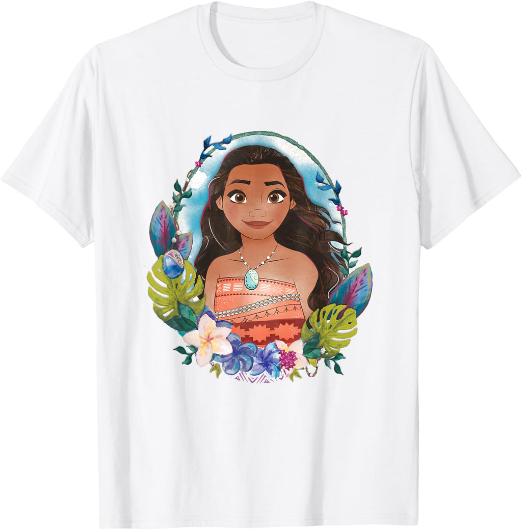 Disney Moana Beautiful Floral Face Portrait Vintage T-Shirt