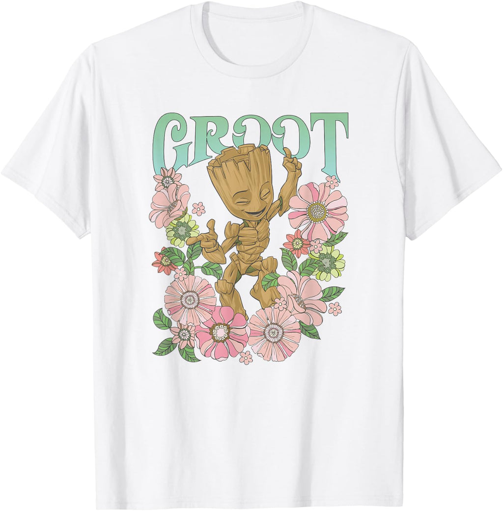 Marvel Guardians of The Galaxy Groot Floral Dance Poster T-Shirt Small