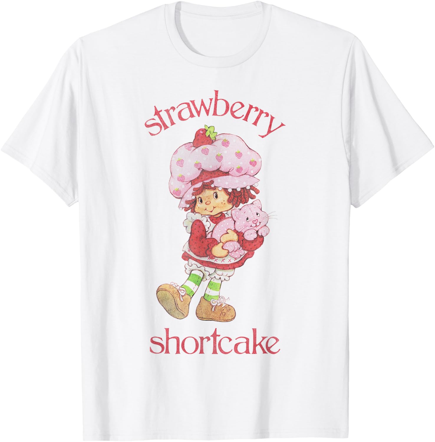Strawberry Shortcake Cat Hugging Portrait Tees and T Shirts for Men Women Boys and Girls