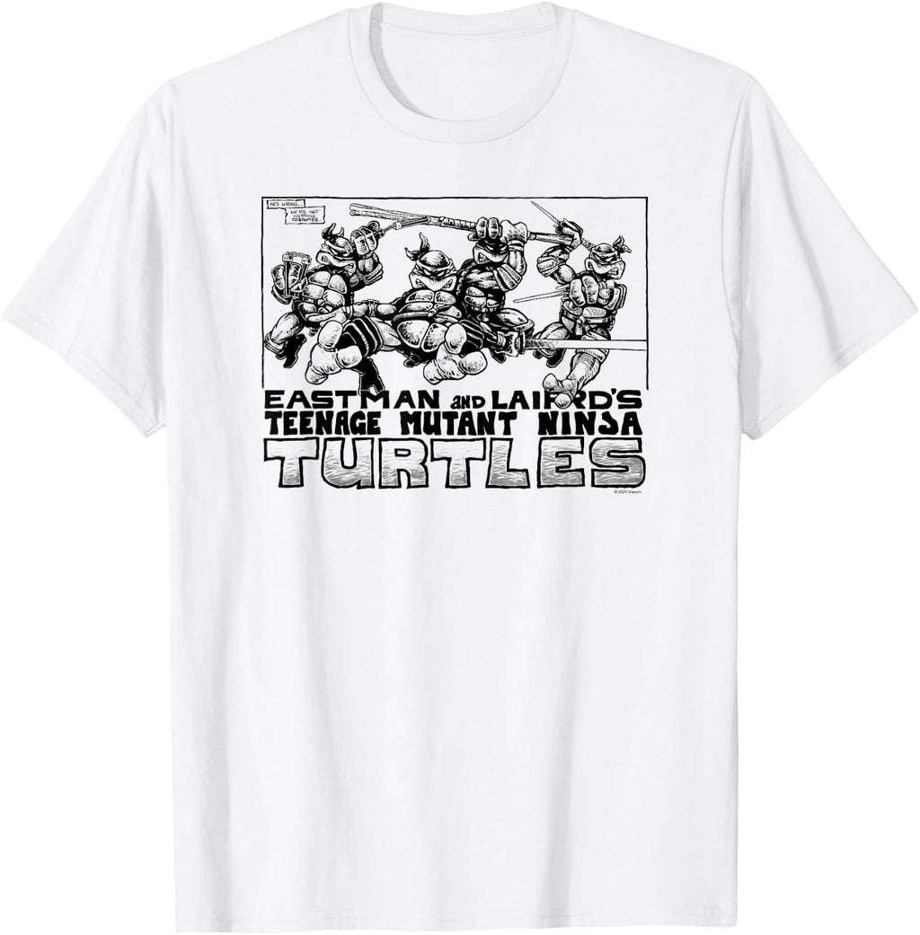 Teenage Mutant Ninja Turtles Group Action Outline Comic T-Shirt