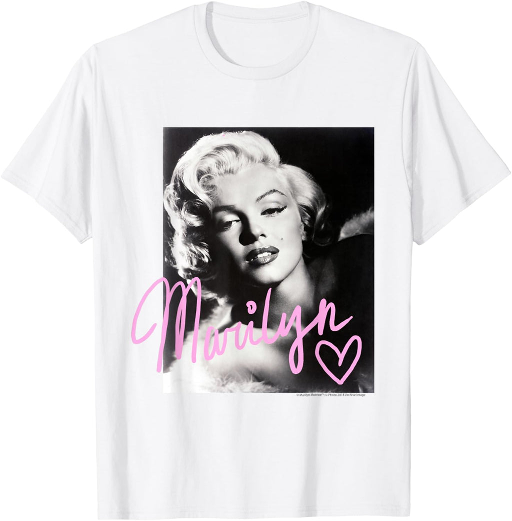 Marilyn Monroe black and white, pink handwriting Short Sleeve T-Shirt
