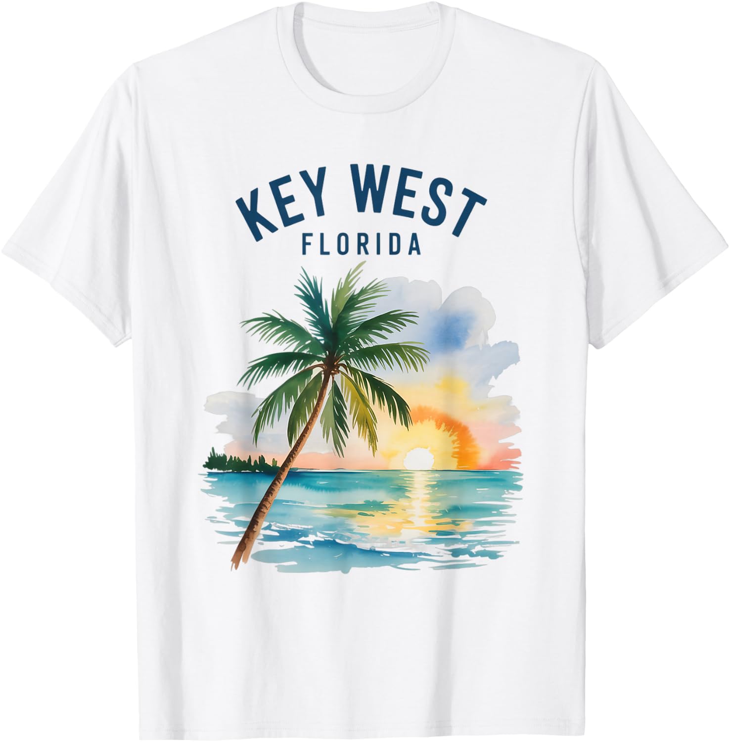Key West Florida Vintage Watercolor Sunset Beach Scene T-Shirt