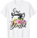 Retro Floral Sewing Machine Sew Blessed Quilting Lovers T-Shirt