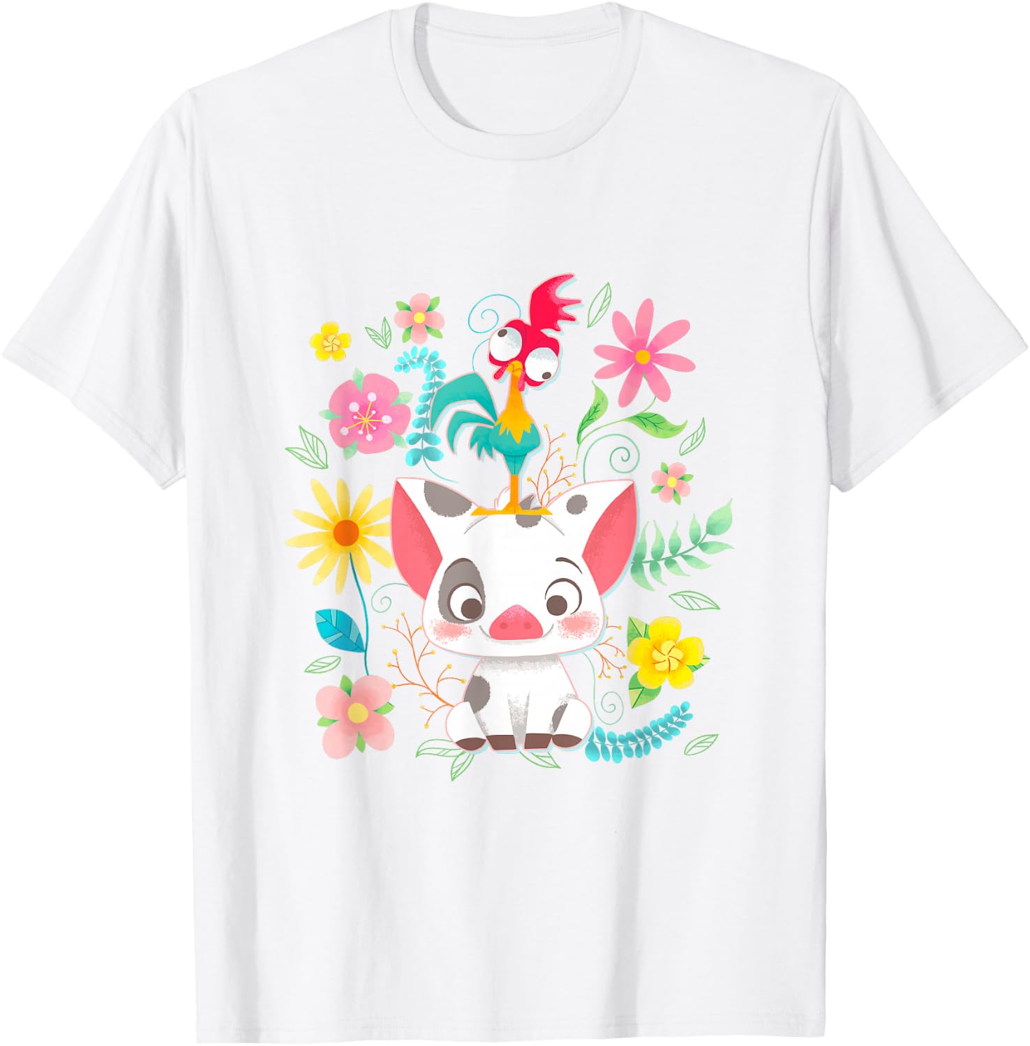 Disney Moana Pua HEI HEI Cute Pose Floral Big Chest Poster T-Shirt