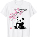 Japanese Panda Sakura Cherry Blossoms Sumi-e Art T Shirts Tees for Men and Women