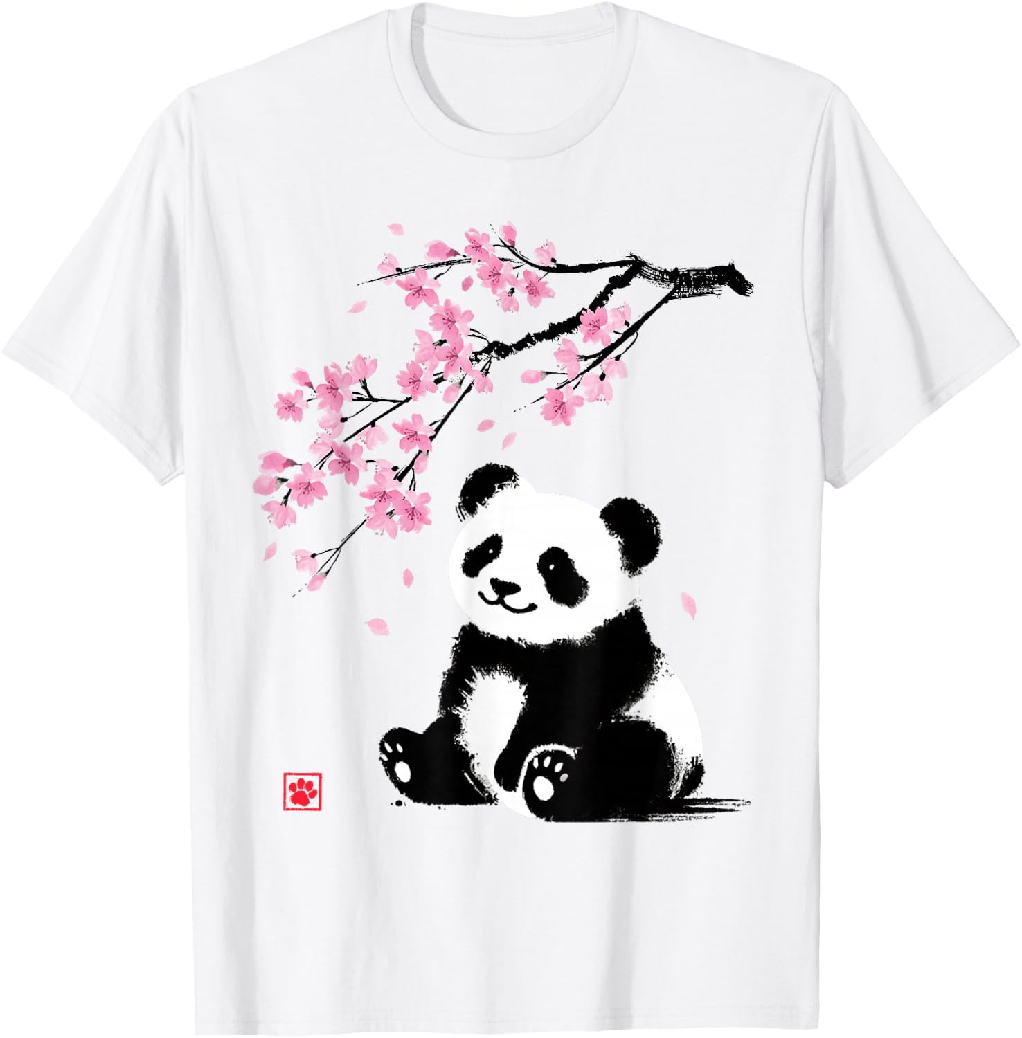 Japanese Panda Sakura Cherry Blossoms Sumi-e Art T Shirts Tees for Men and Women