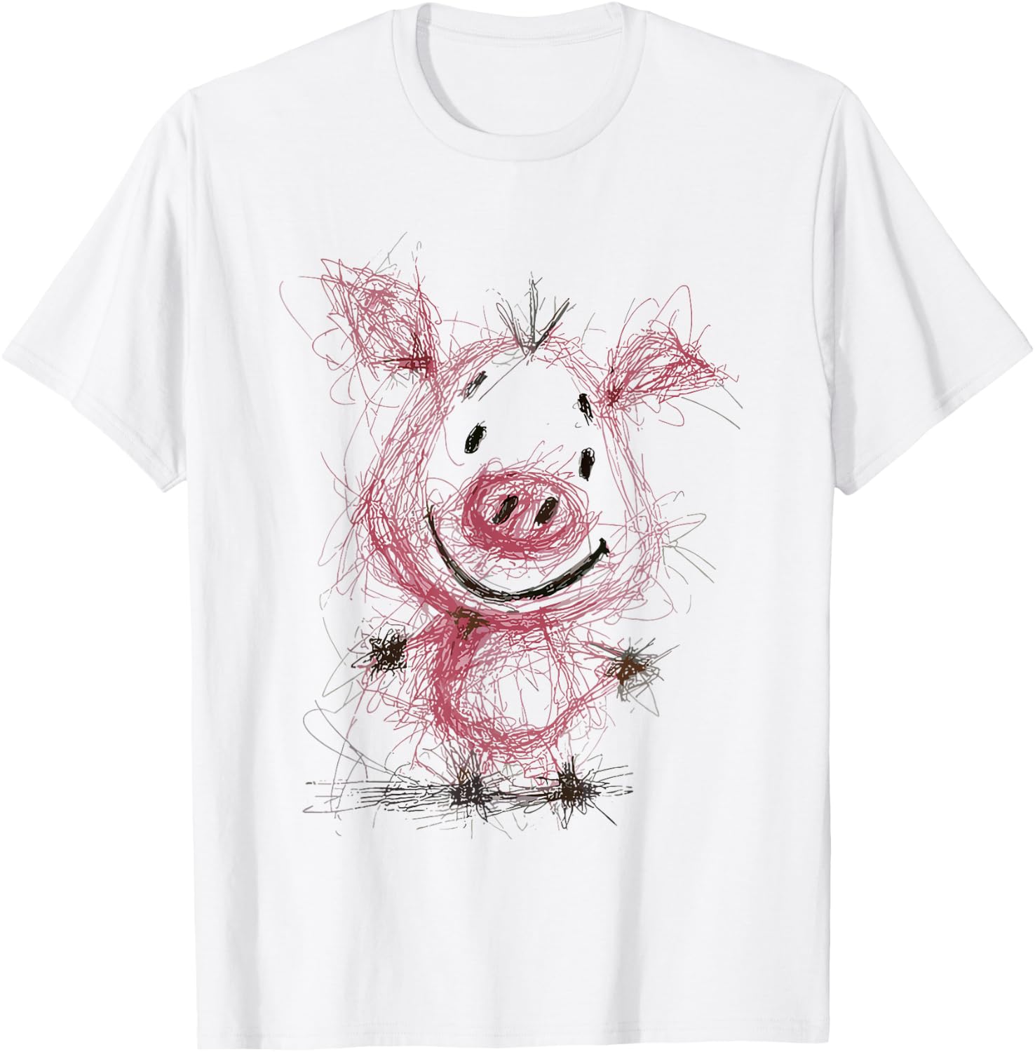 Cute Scribble Pig Childlike Sketch Style Graphic T-Shirt