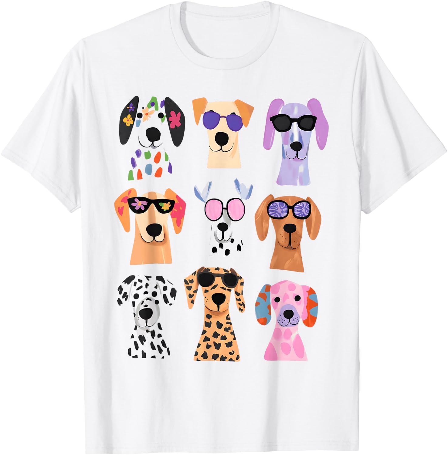 Colorful Dogs Sunglasses Cute Puppy Dog Animal Lover T-Shirt