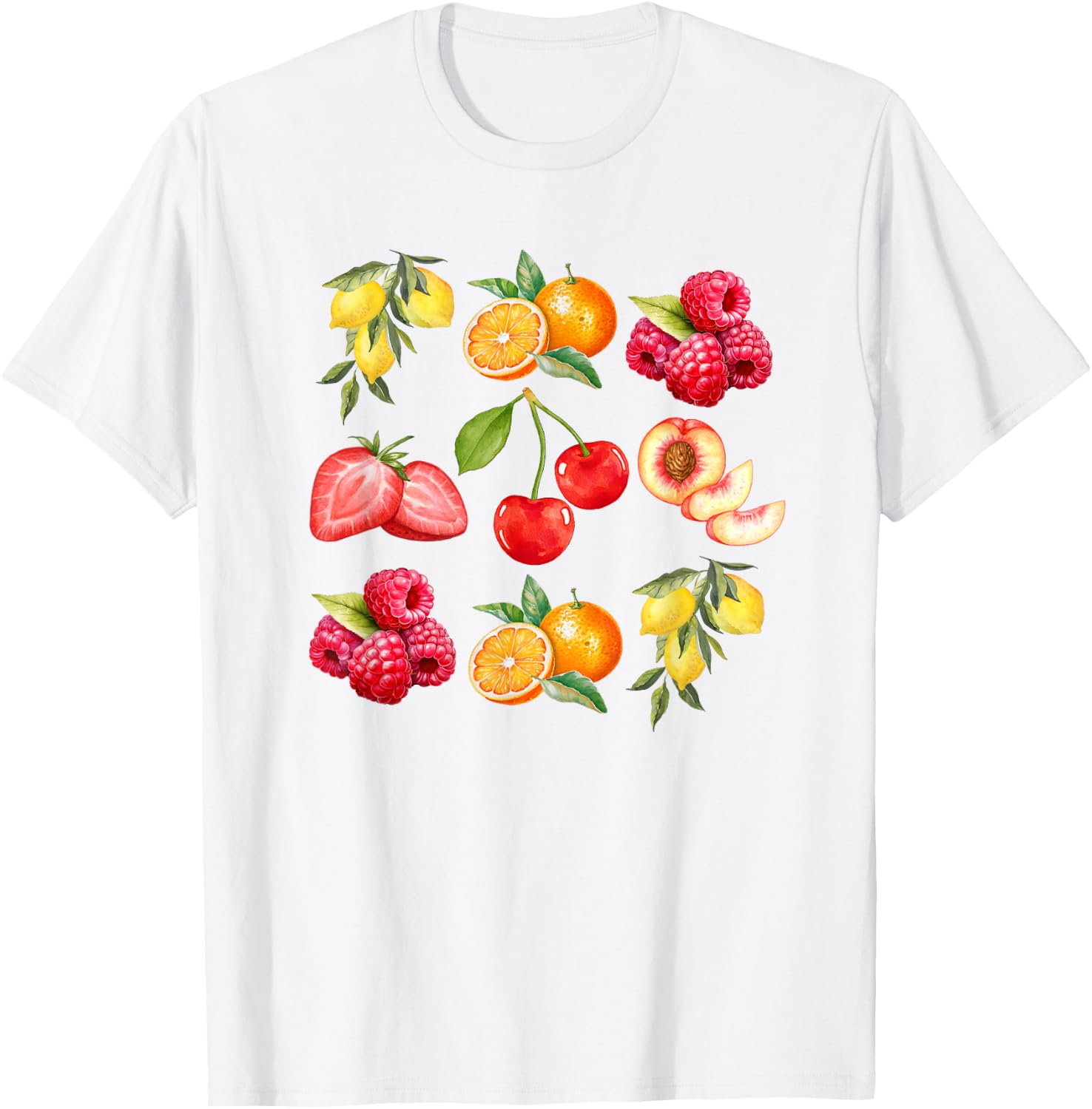 Cottagecore Watercolor Fruit Peaches Cherries Strawberries T-Shirt
