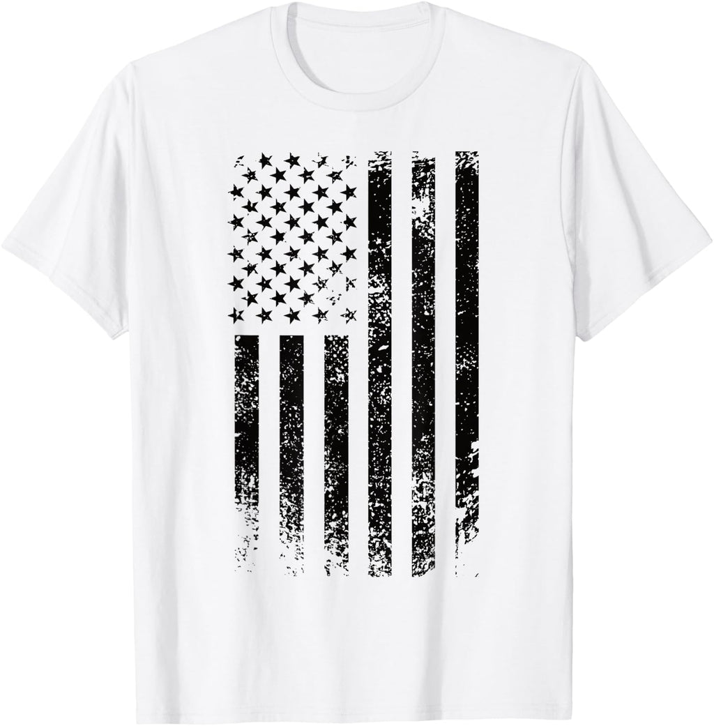 Patriotic USA Black American Flag Distressed Grunge Graphic T-Shirt
