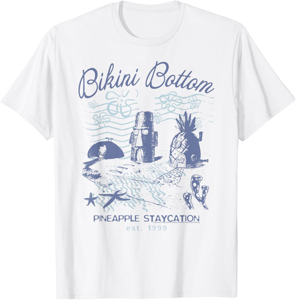 Spongebob Squarepants Bikini Bottom Staycation Cartoon T-Shirt
