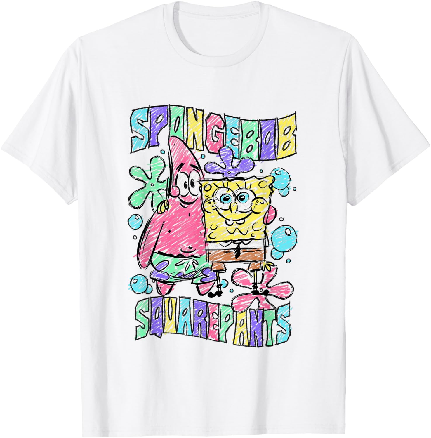 SpongeBob SquarePants Best Friends Forever Colorful Sketch Funny Tee T-Shirt