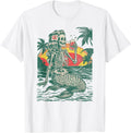 Skeleton Mermaid Drinking at Sunset Retro T-Shirt