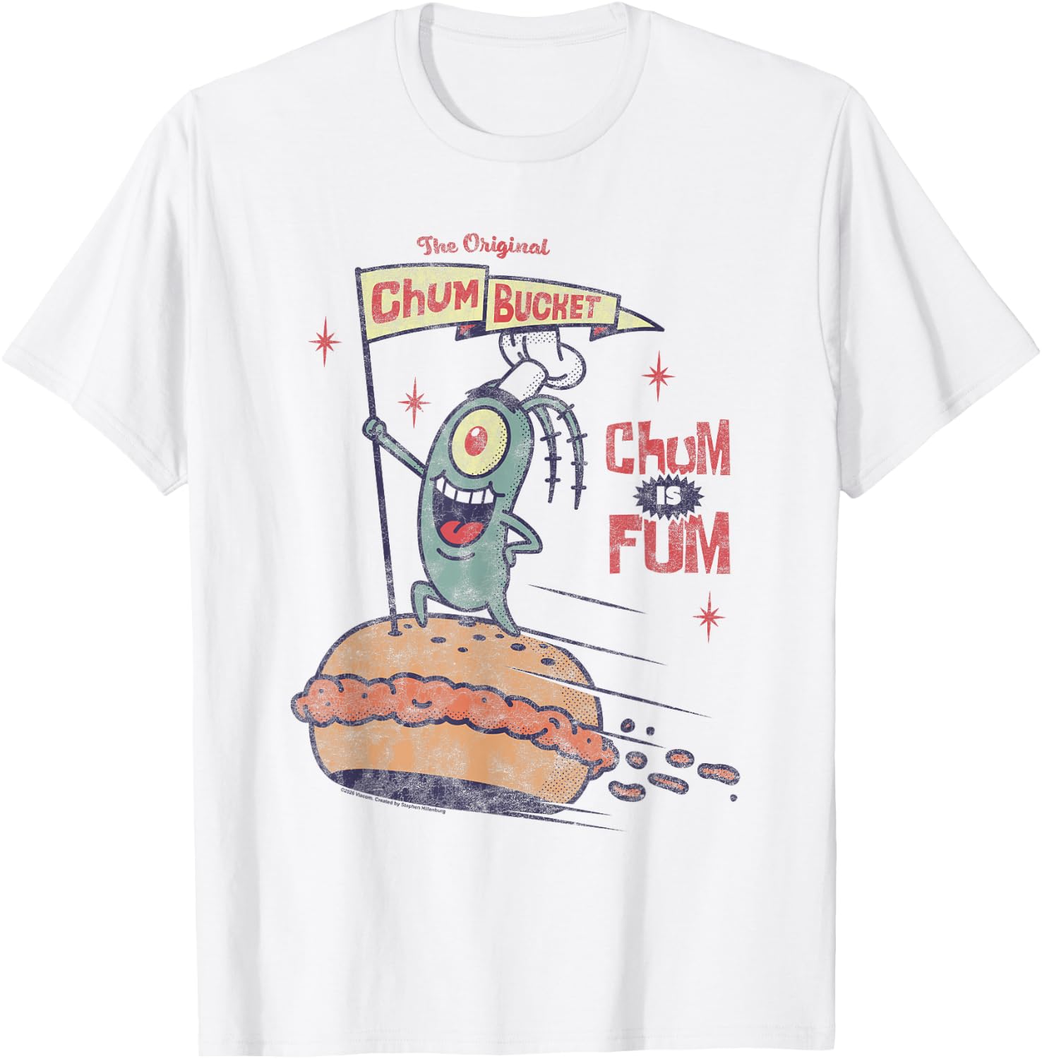 Spongebob Plankton Retro Chum Bucket Banner Cartoon T-Shirt