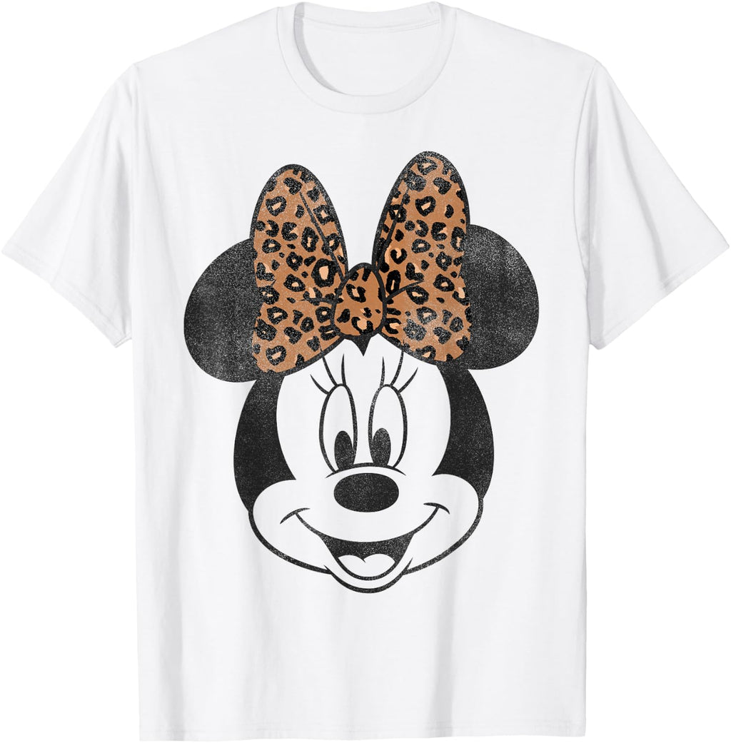 Disney Minnie Mouse Distressed Vintage Leopard Bow Portrait T-Shirt Small