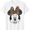 Disney Minnie Mouse Distressed Vintage Leopard Bow Portrait T-Shirt Small