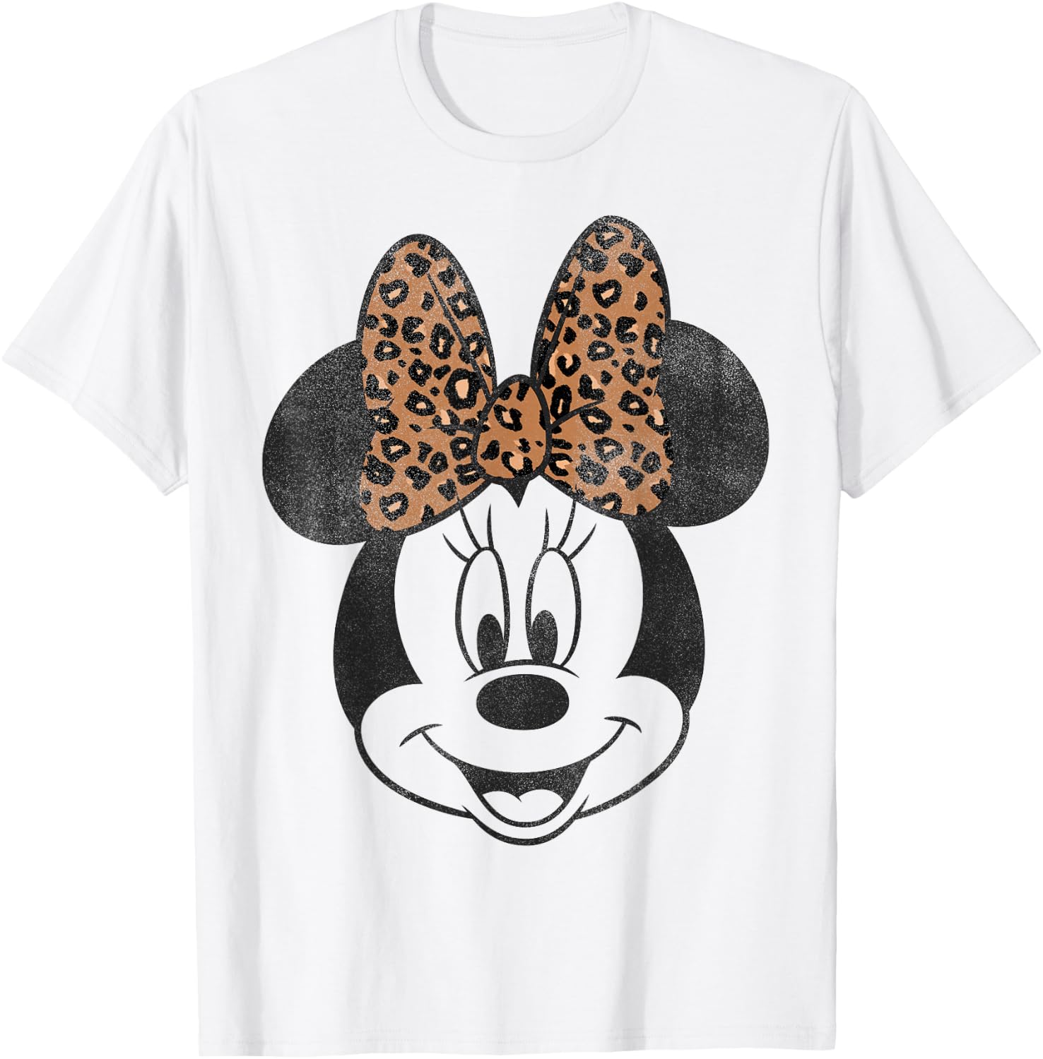 Disney Minnie Mouse Distressed Vintage Leopard Bow Portrait T-Shirt Small