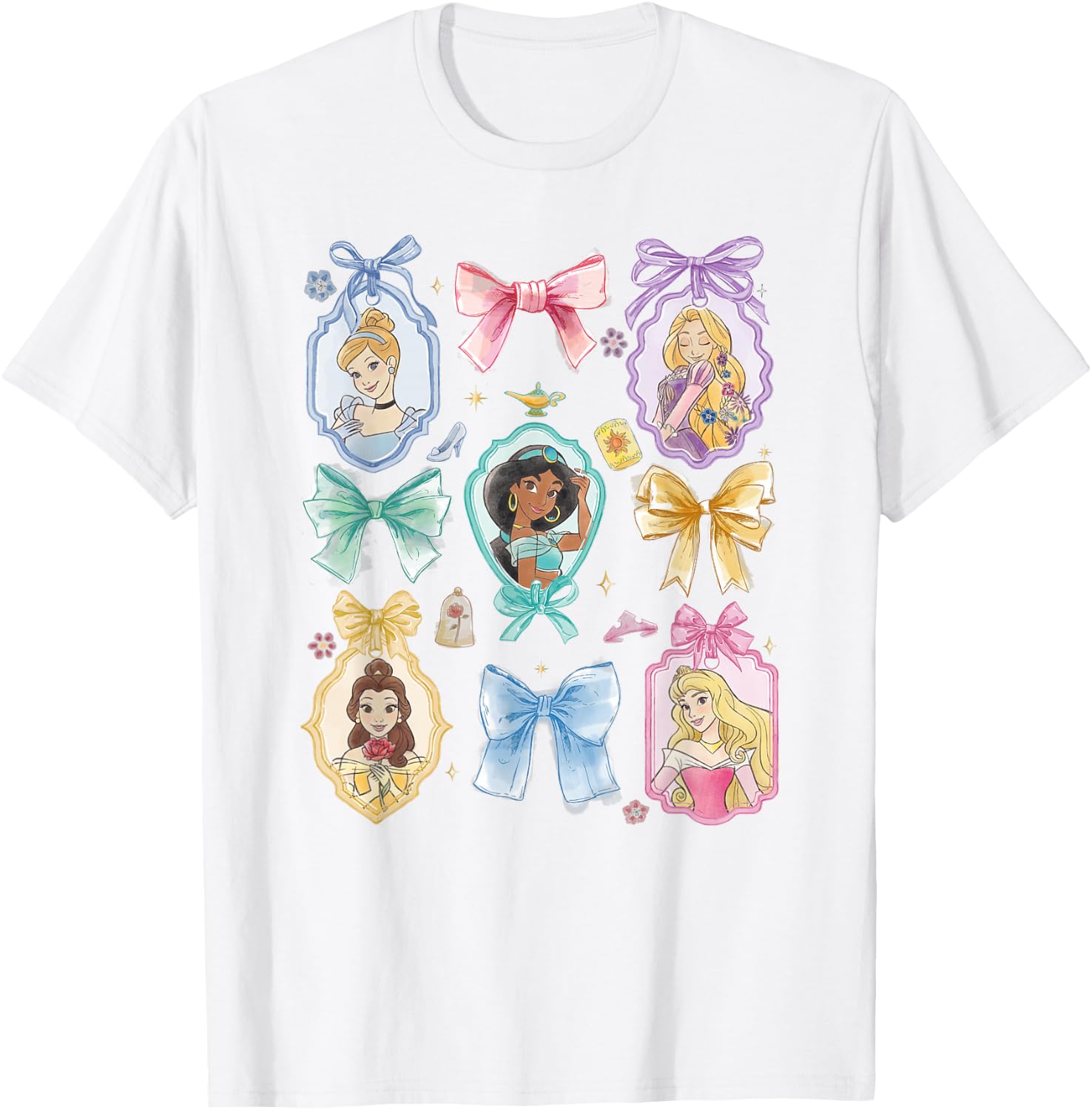 Disney Princess and Bows Watercolor Portraits Collage T-Shirt