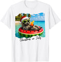 Christmas in July Beach Raccoon Watermelon Float Pool Summer T-Shirt