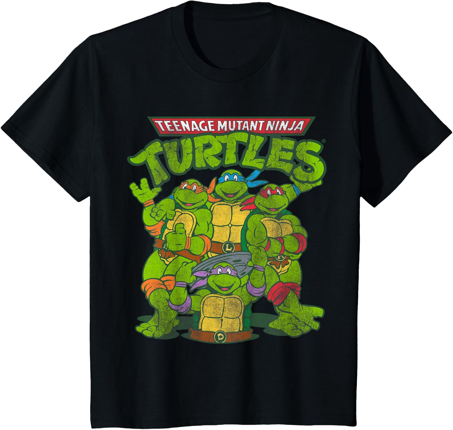 Teenage Mutant Ninja Turtles Distressed TMNT Group with Donny in Manhole T-Shirt