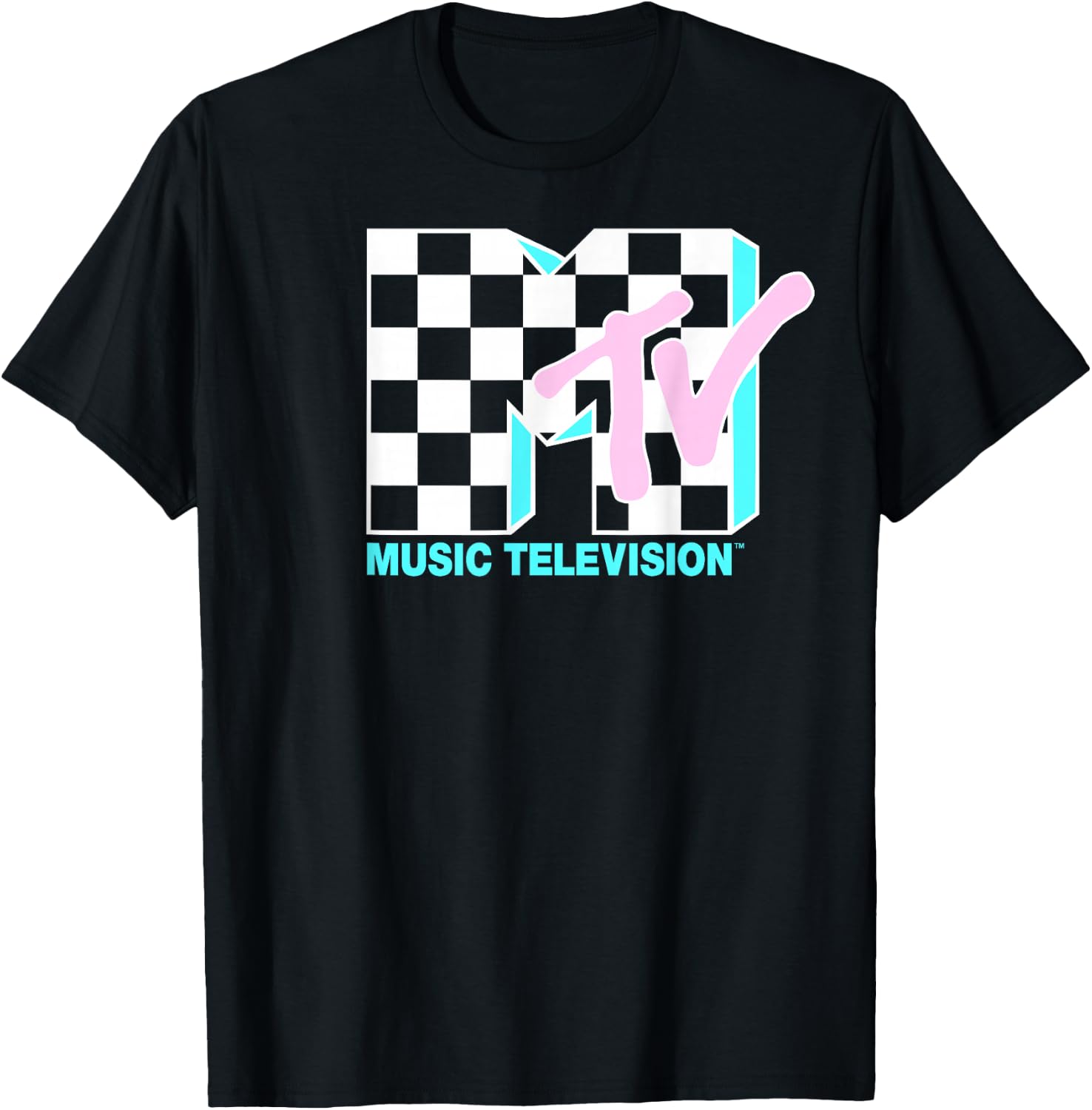 MTV Neon Checkered Logo Graphic T-Shirt T-Shirt