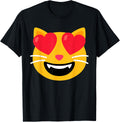 Funny Emoticon Smiling Cat Grin Face Floating Hearts Love T-Shirt