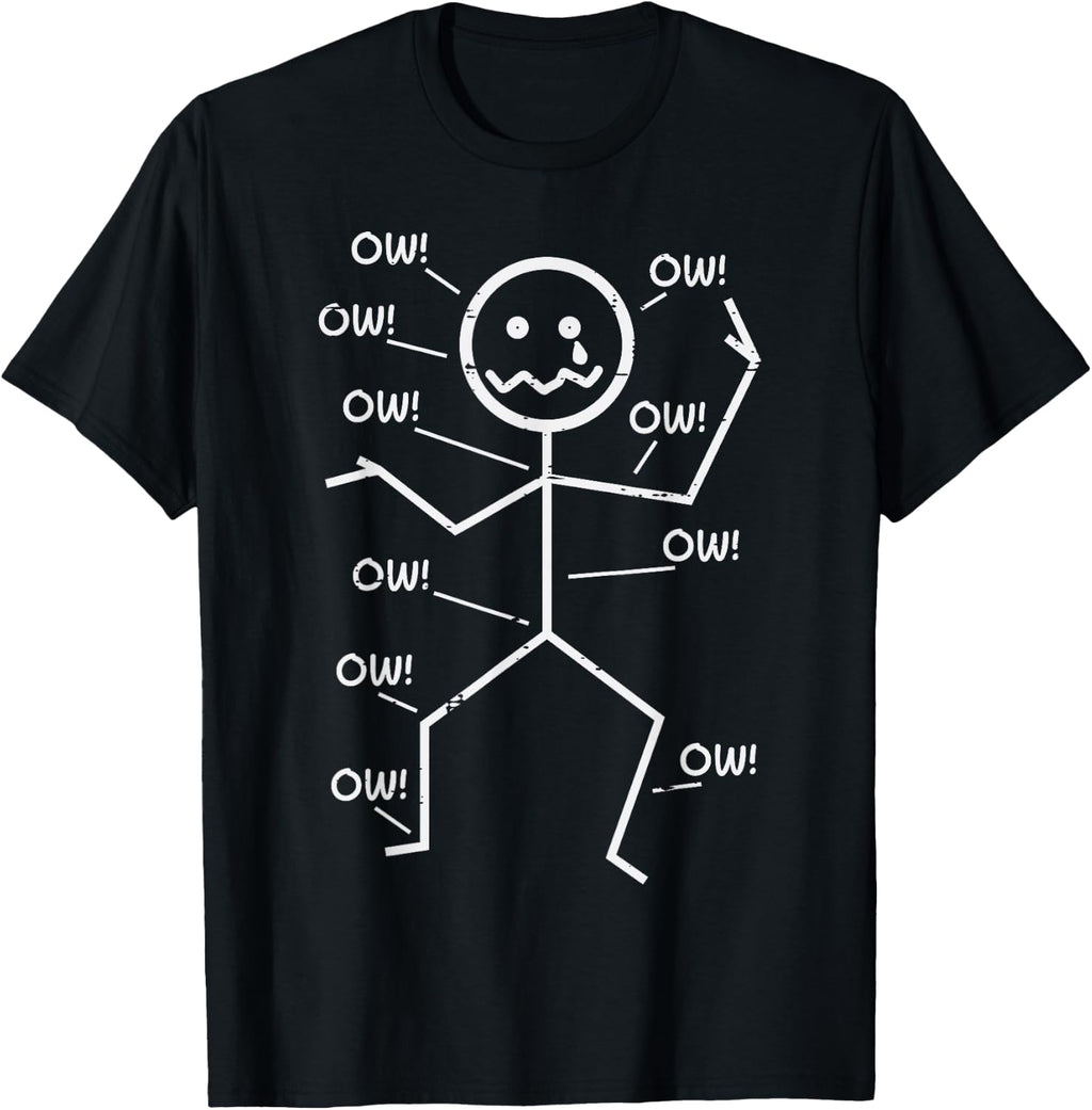 Crying Stickman Ow Ow Funny Pain Meme Humor Men Women Kids T-Shirt