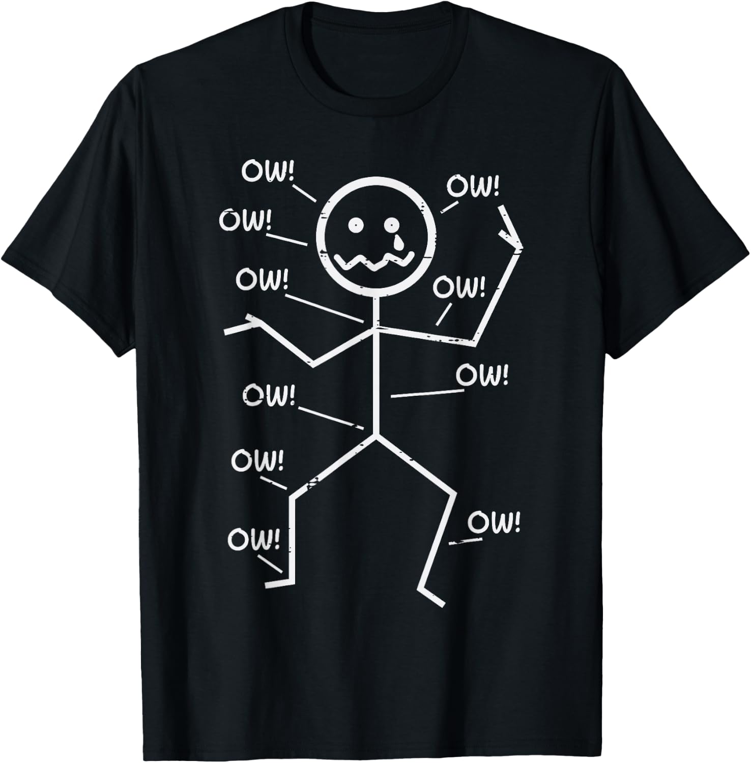 Crying Stickman Ow Ow Funny Pain Meme Humor Men Women Kids T-Shirt