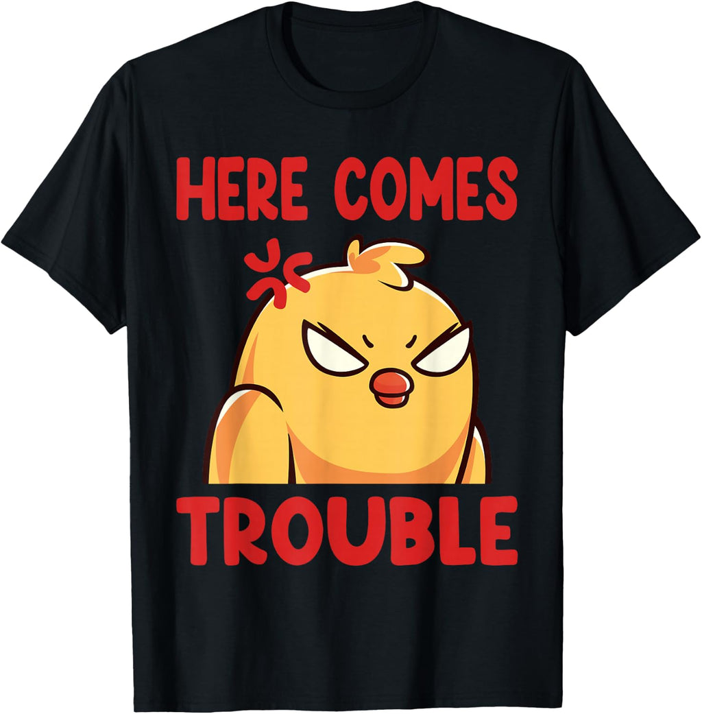 Funny Here Comes Trouble Angry Kawaii Bird T-Shirt